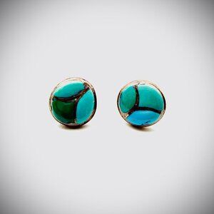 VINTAGE STERLING TURQUOISE INLAY STUD EARRINGS